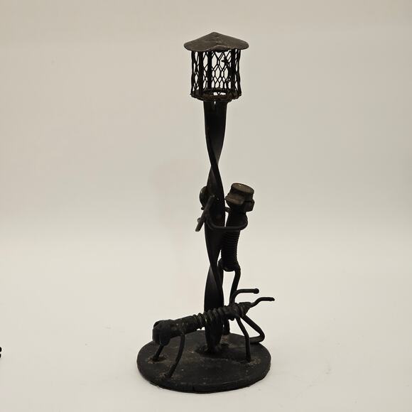 VTG Whimsical Mid-Century Hand Forged Metal Art Man and Dog Leaning on Lamppost - Picture 9 of 9